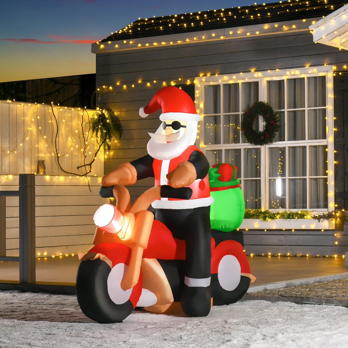 5.5ft Christmas Inflatable Santa Claus Riding a Motorcycle Blow Up Decoration Xmas Décor for Garden Primary Image