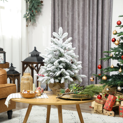 2ft Berries & Pinecones Christmas Tree Artificial - White Frosted Green with LED Lights Warm White 182 Tips