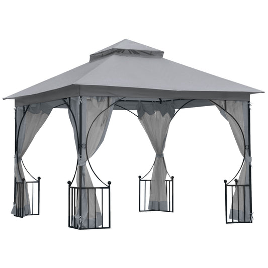 3 x 3M Garden Gazebo Patio Party Tent Shelter Outdoor Canopy Double Tier Sun Shade Metal Frame Netting Light Grey Primary Image