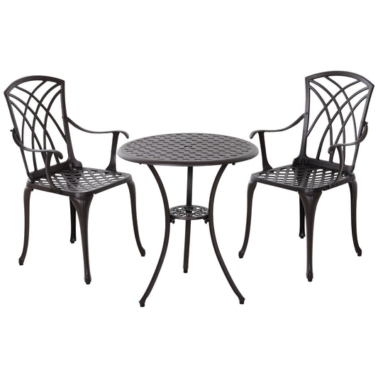 Patio Cast Aluminium 3-Piece Bistro Set Coffee Table & 2 Chairs Set Outdoor Garden Furniture Set