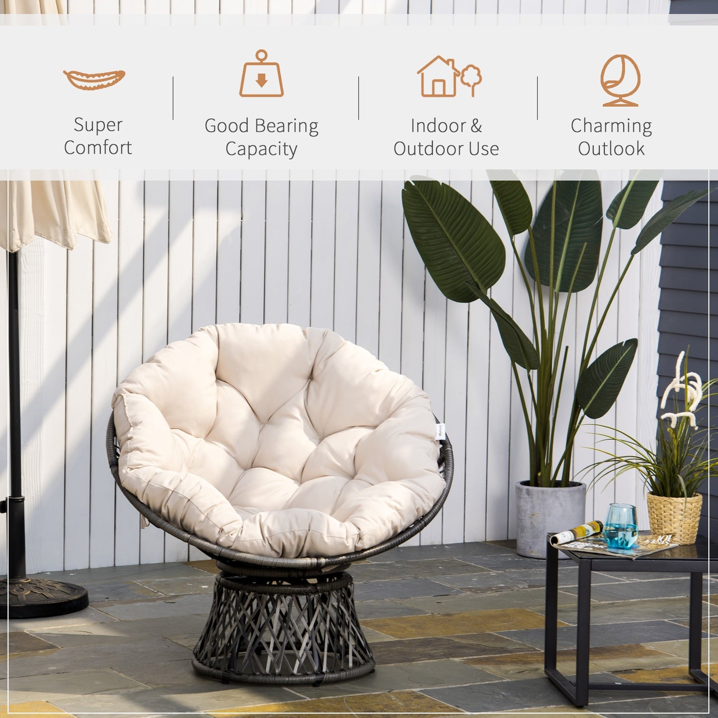 360° Swivel Rattan Chair Outdoor Wicker Chairs w/ Padded Cushion