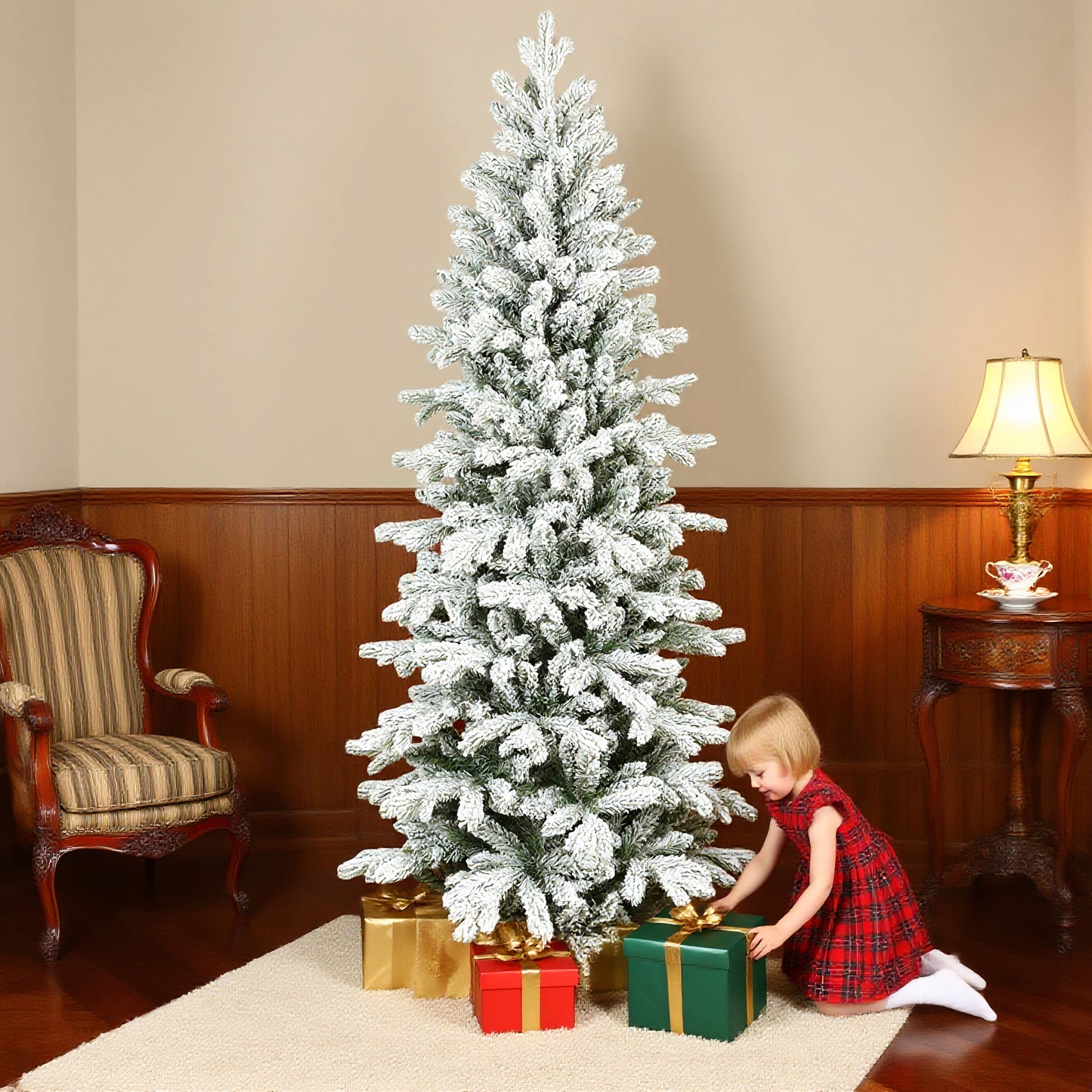 6ft Slim Christmas Tree Artificial - White Frosted Green  756 Tips