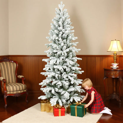 6ft Slim Christmas Tree Artificial - White Frosted Green  756 Tips
