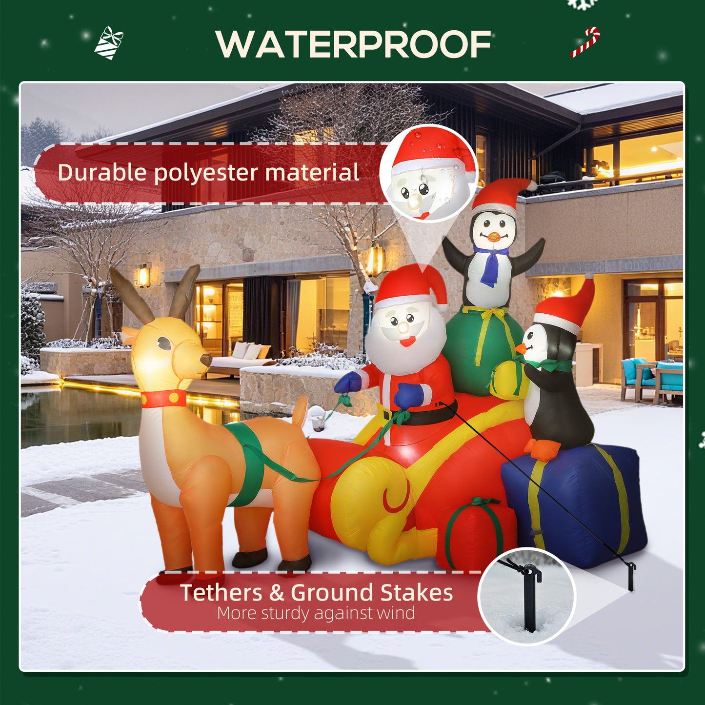 Santa Sleigh Inflatable Christmas Decoration - 180cm