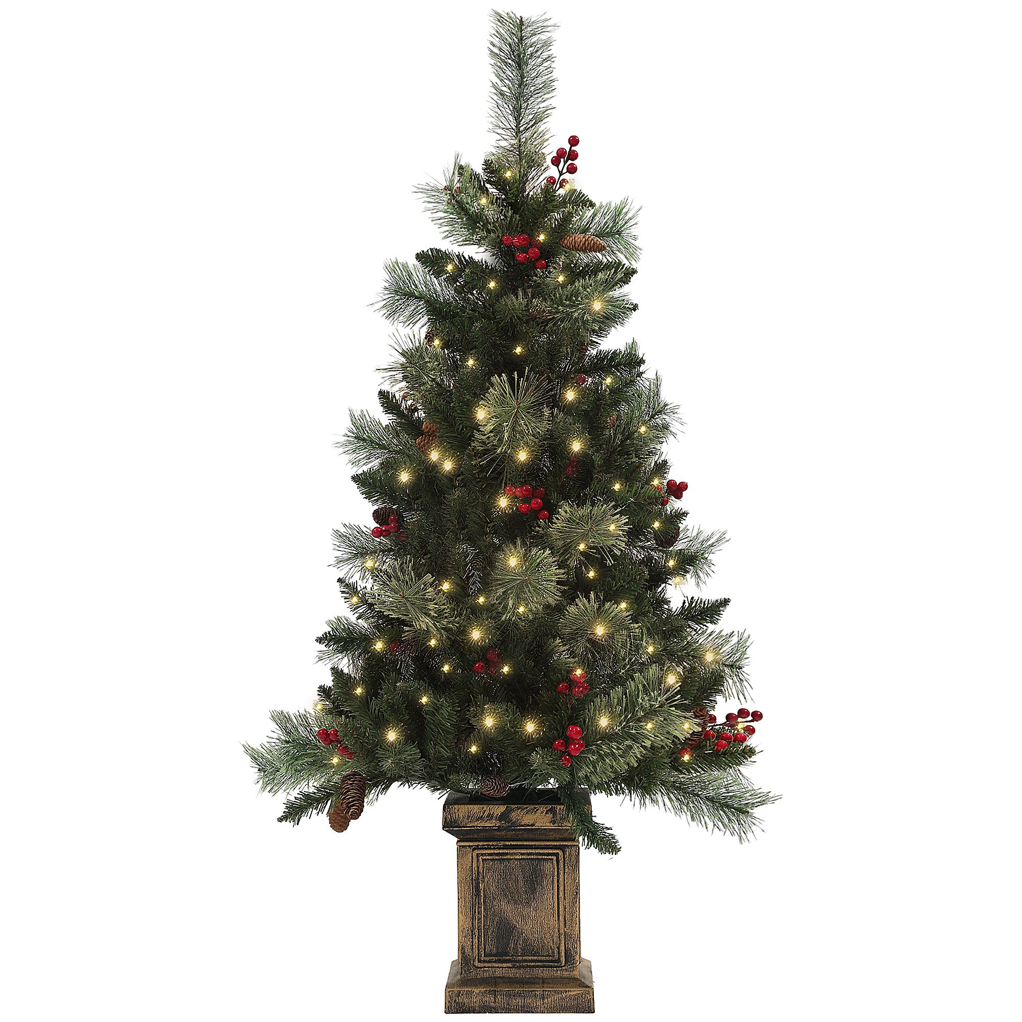 4ft Potted Christmas Tree Artificial Dark Green with LED Lights Warm