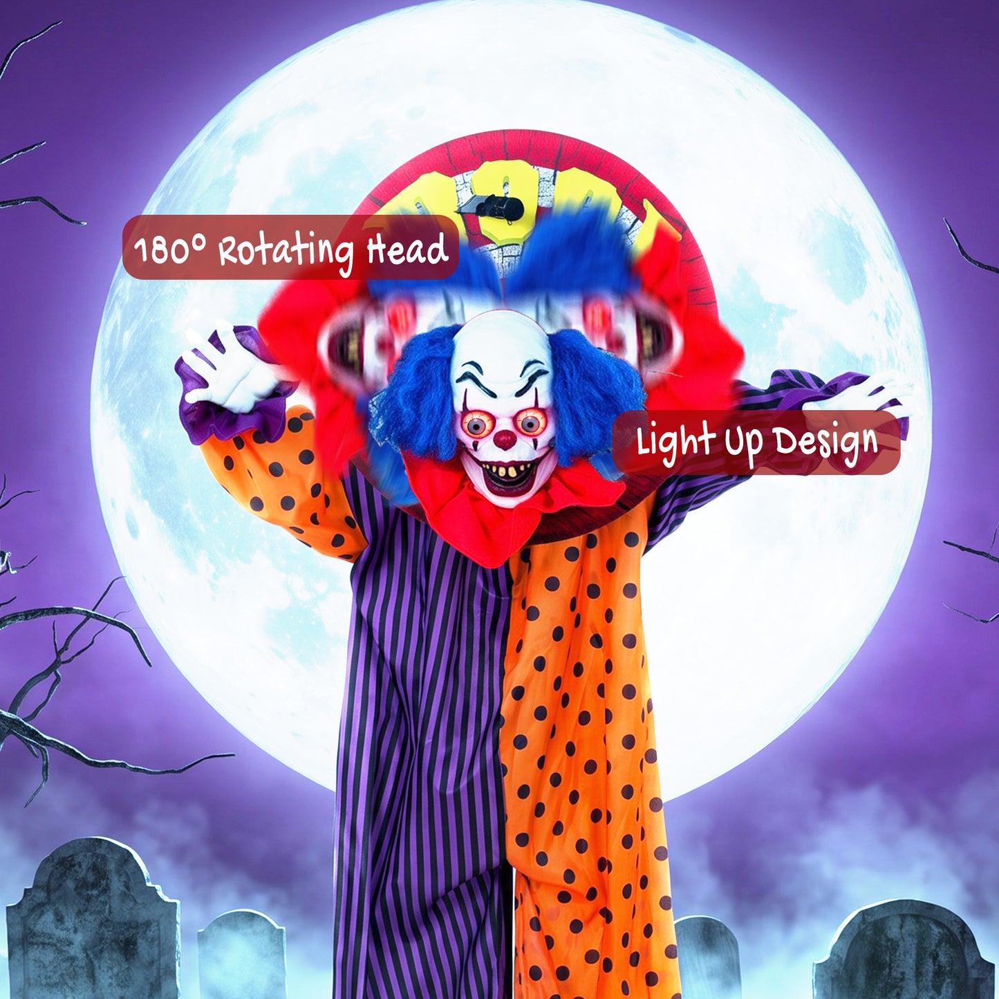 Animated Scary Clown Halloween Decoration - 167cm