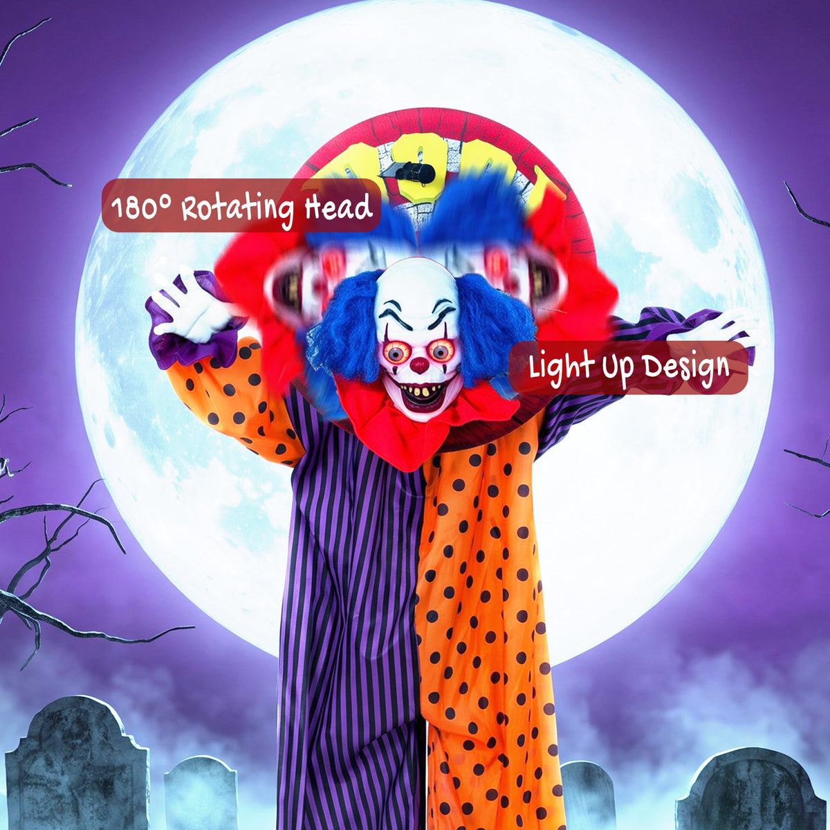Animated Scary Clown Halloween Decoration - 167cm