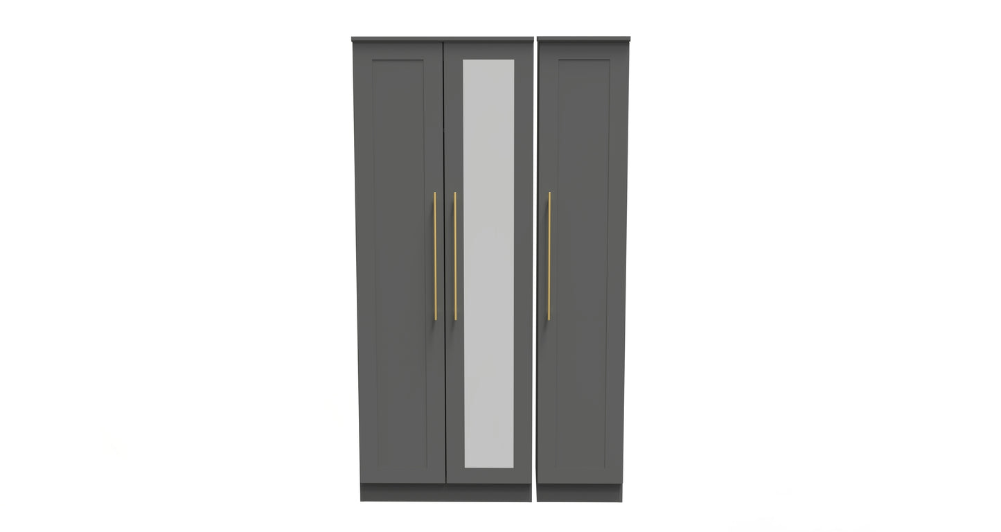 Haworth Tall Mirror Wardrobe Grey 1 Shelf 196cm