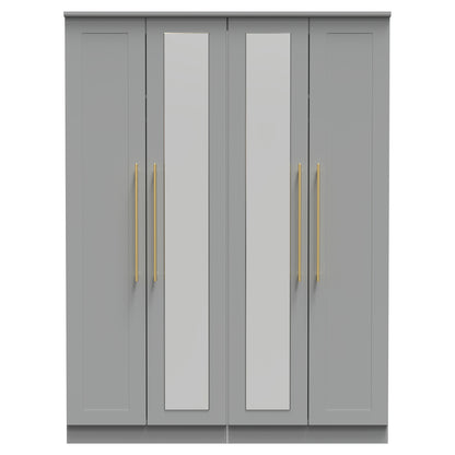 Haworth Tall Mirror Wardrobe Grey 4 Doors 1 Shelf 196cm