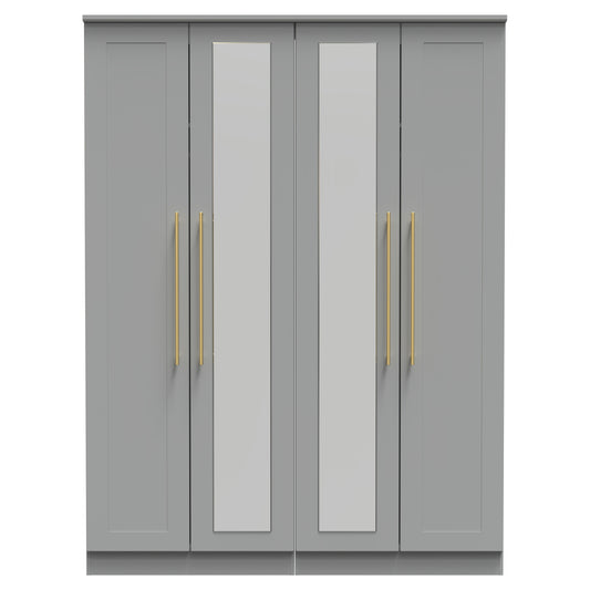 Haworth Tall Mirror Wardrobe Grey 4 Doors 1 Shelf 196cm