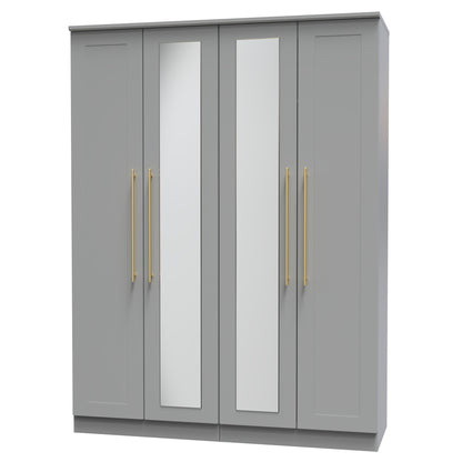Haworth Tall Mirror Wardrobe Grey 4 Doors 1 Shelf 196cm