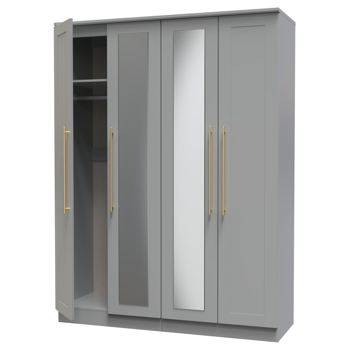 Haworth Tall Mirror Wardrobe Grey 4 Doors 1 Shelf 196cm