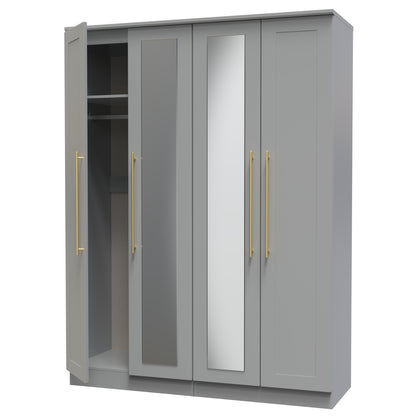 Haworth Tall Mirror Wardrobe Grey 4 Doors 1 Shelf 196cm