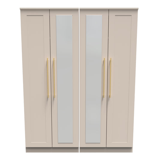 Haworth Tall Mirror Wardrobe Off-White 4 Doors 1 Shelf 196cm