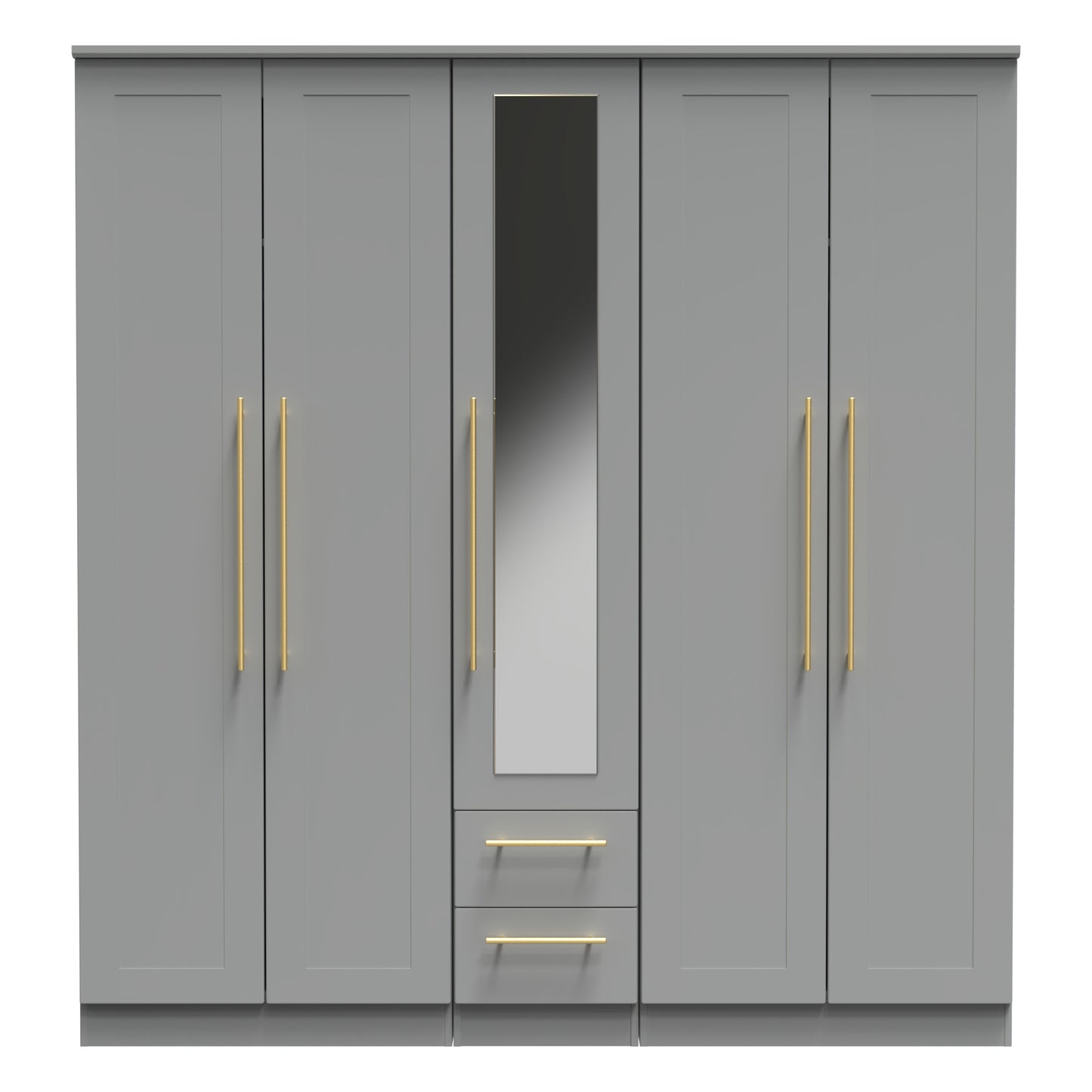 Haworth Tall Mirror Wardrobe Grey 5 Doors 2 Shelves 2 Drawers 196cm