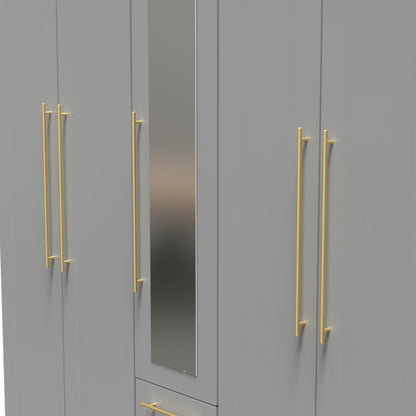 Haworth Tall Mirror Wardrobe Grey 5 Doors 2 Shelves 2 Drawers 196cm