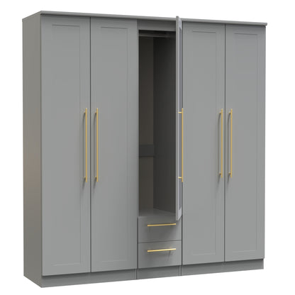 Haworth Tall Mirror Wardrobe Grey 5 Doors 2 Shelves 2 Drawers 196cm