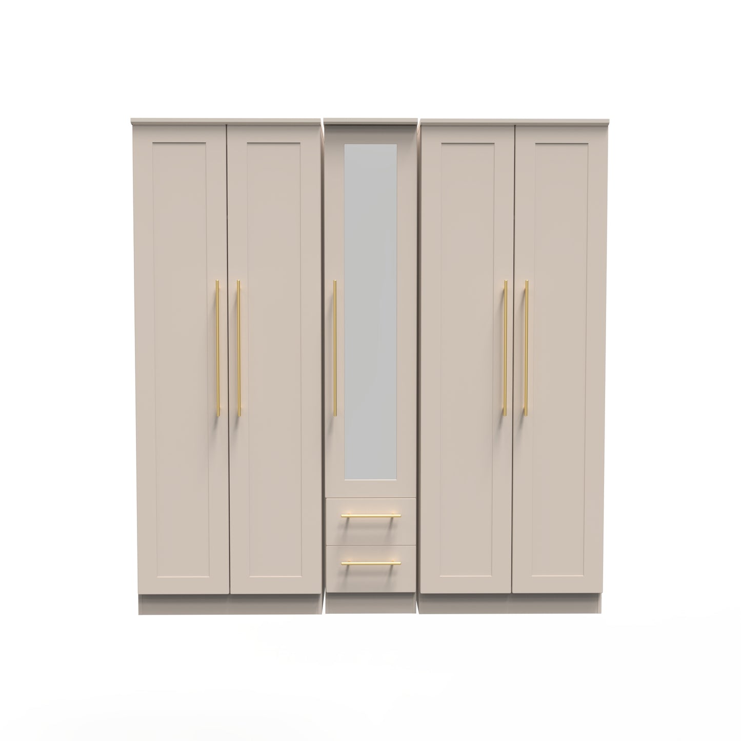 Haworth Tall Mirror Wardrobe Off-White 5 Doors 2 Shelves 2 Drawers 196cm