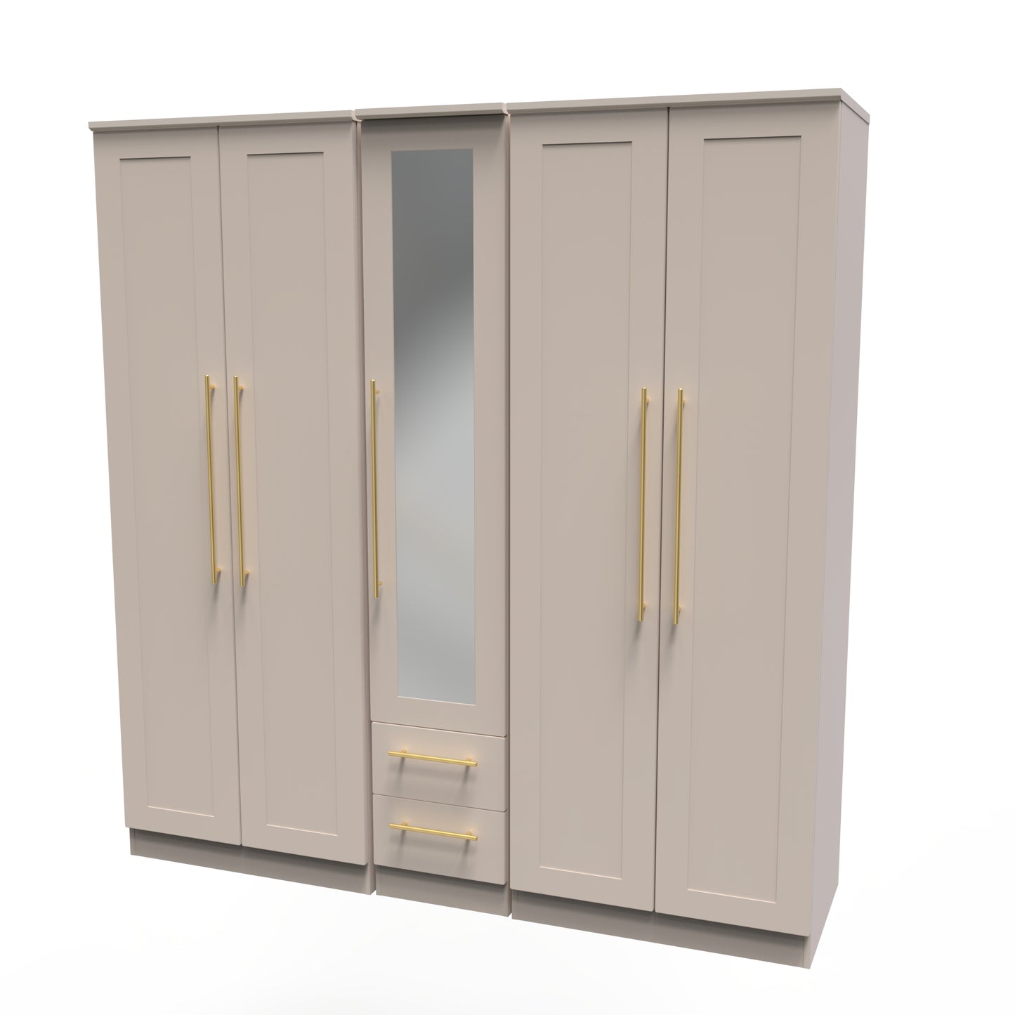 Haworth Tall Mirror Wardrobe Off-White 5 Doors 2 Shelves 2 Drawers 196cm