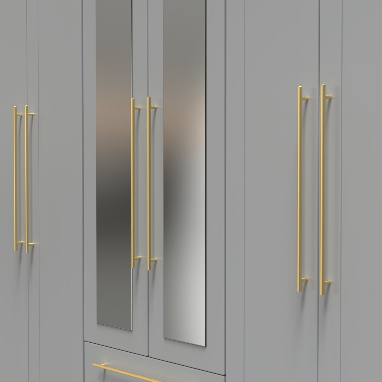 Haworth Tall Mirror Wardrobe Grey 6 Doors 2 Shelves 2 Drawers 222cm