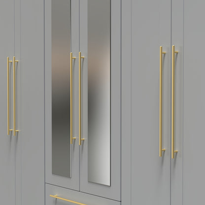 Haworth Tall Mirror Wardrobe Grey 6 Doors 2 Shelves 2 Drawers 222cm