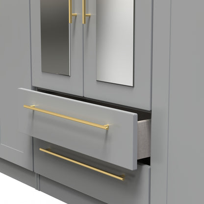 Haworth Tall Mirror Wardrobe Grey 6 Doors 2 Shelves 2 Drawers 222cm
