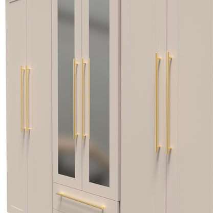 Haworth Tall Mirror Wardrobe Off-White 6 Doors 2 Shelves 2 Drawers 222cm