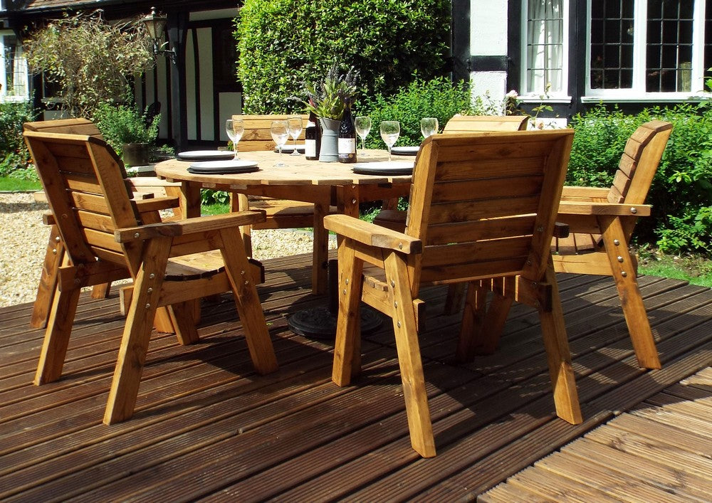Charles Taylor 6 Seat Circular Table & Chairs Scandinavian Redwood Garden Furniture