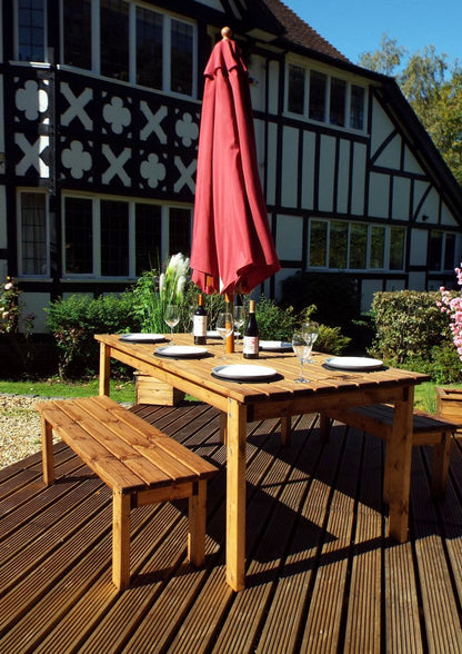 6 Seat 2 Benches & 1 Table Scandinavian Redwood Garden