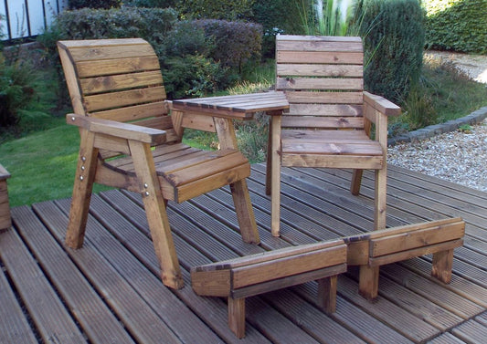 Scandinavian Redwood Garden Tete a Tete & Footstool by Charles Taylor - 2 Seats