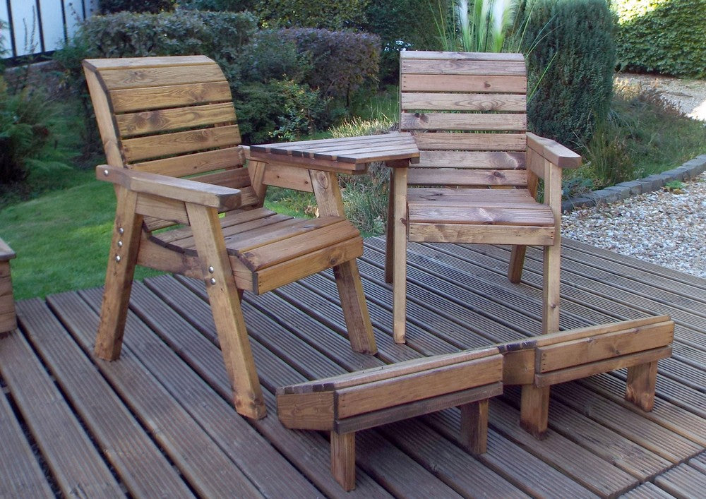 Scandinavian Redwood Garden Tete a Tete & Footstool by Charles Taylor - 2 Seats