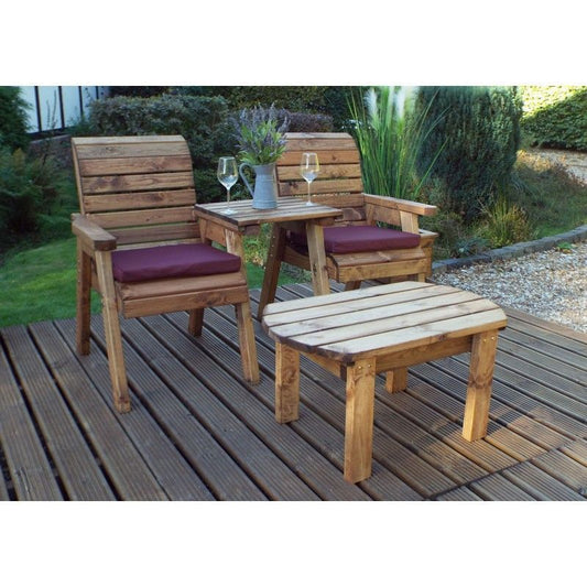 Scandinavian Redwood Garden Tete a Tete by Charles Taylor - 2 Seats Burgundy Cushions