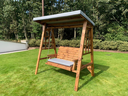 Dorset Garden Swing Seat by Charles Taylor - 2 Seats Grey Cushions