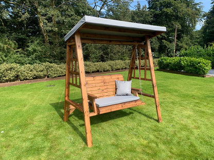 Dorset Garden Swing Seat by Charles Taylor - 2 Seats Grey Cushions