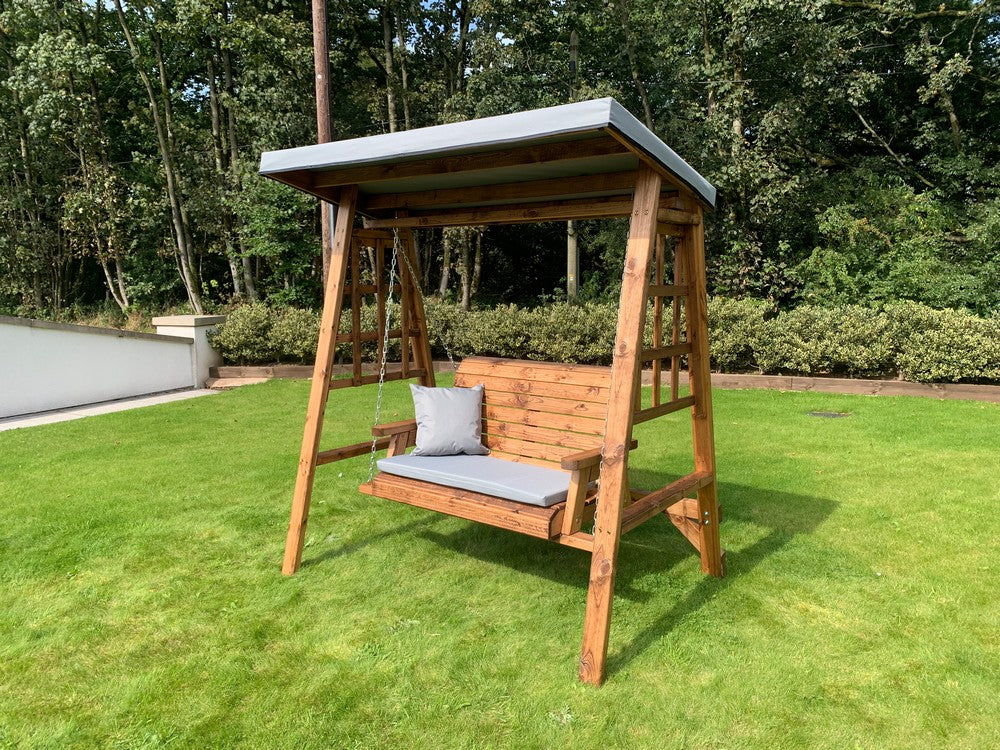 Dorset Garden Swing Seat by Charles Taylor - 2 Seats Grey Cushions