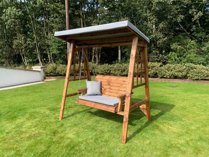 Dorset Garden Swing Seat by Charles Taylor - 2 Seats Grey Cushions
