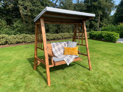 Dorset Garden Swing Seat by Charles Taylor - 2 Seats Grey Cushions