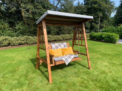 Dorset Garden Swing Seat by Charles Taylor - 2 Seats Grey Cushions