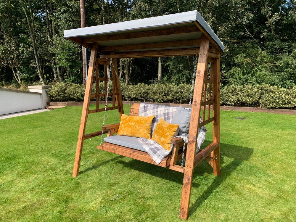 Dorset Garden Swing Seat by Charles Taylor - 2 Seats Grey Cushions