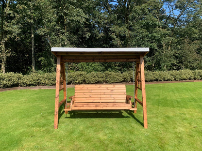 Scandinavian Redwood Garden Swing Seat by Charles Taylor - 3 Seats Grey Cushions