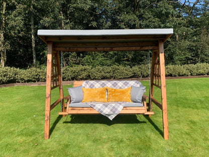 Scandinavian Redwood Garden Swing Seat by Charles Taylor - 3 Seats Grey Cushions