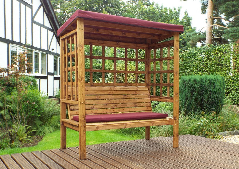 Bramham Garden Arbour by Charles Taylor - 3 Seats Burgundy Cushions