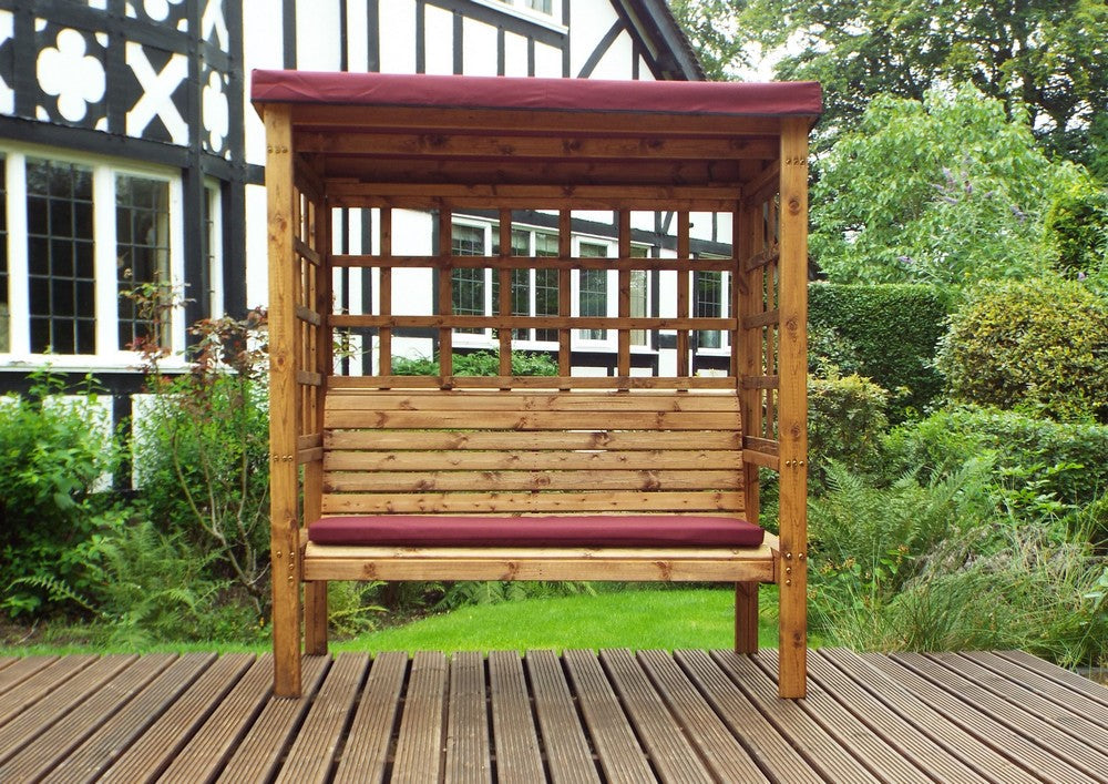 Bramham Garden Arbour by Charles Taylor - 3 Seats Burgundy Cushions