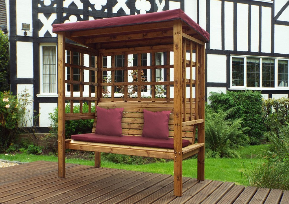 Bramham Garden Arbour by Charles Taylor - 3 Seats Burgundy Cushions