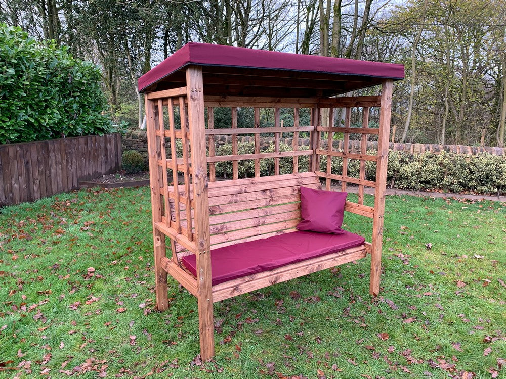 Bramham Garden Arbour by Charles Taylor - 3 Seats Burgundy Cushions