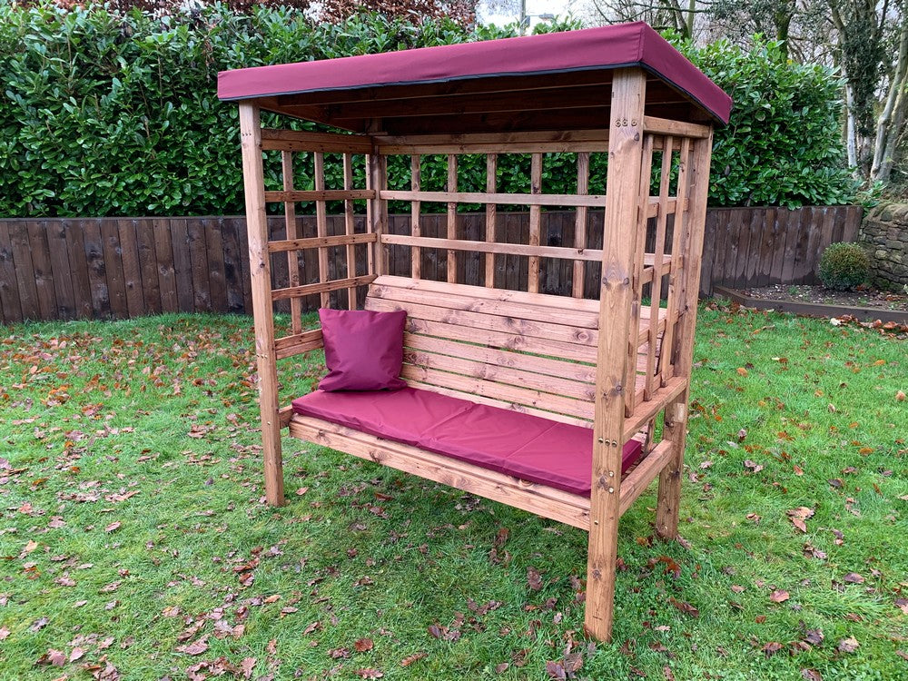Bramham Garden Arbour by Charles Taylor - 3 Seats Burgundy Cushions