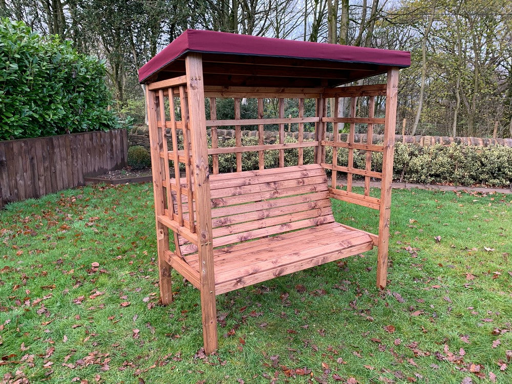 Bramham Garden Arbour by Charles Taylor - 3 Seats Burgundy Cushions