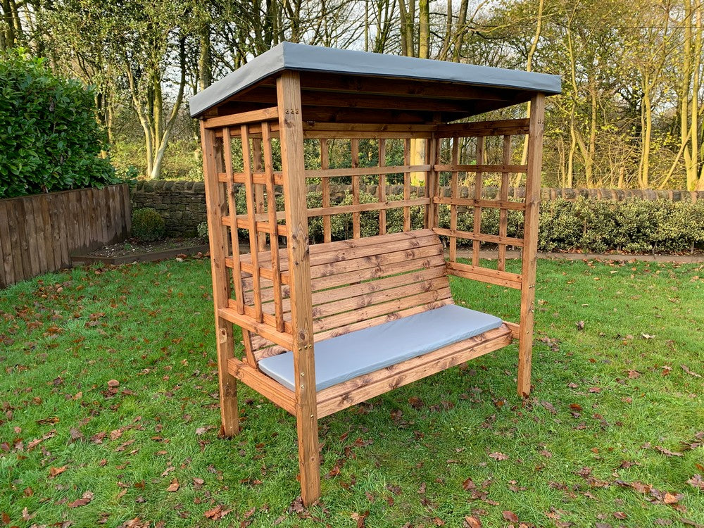 Bramham Garden Arbour by Charles Taylor - 3 Seats Grey Cushions