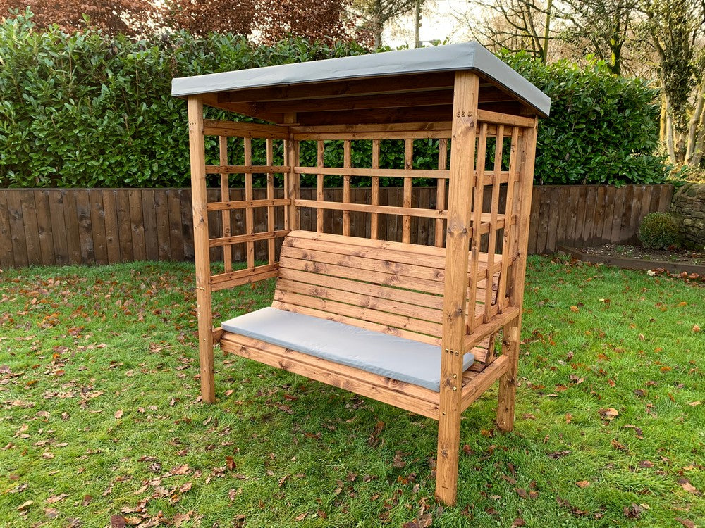 Bramham Garden Arbour by Charles Taylor - 3 Seats Grey Cushions