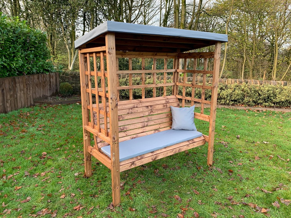 Bramham Garden Arbour by Charles Taylor - 3 Seats Grey Cushions